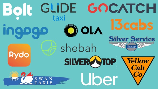logos of several ride sharing and taxi companies